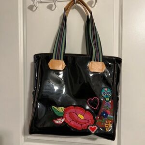 ✨Consuela Black Patent Embroidered Tote – Excellent Condition✨